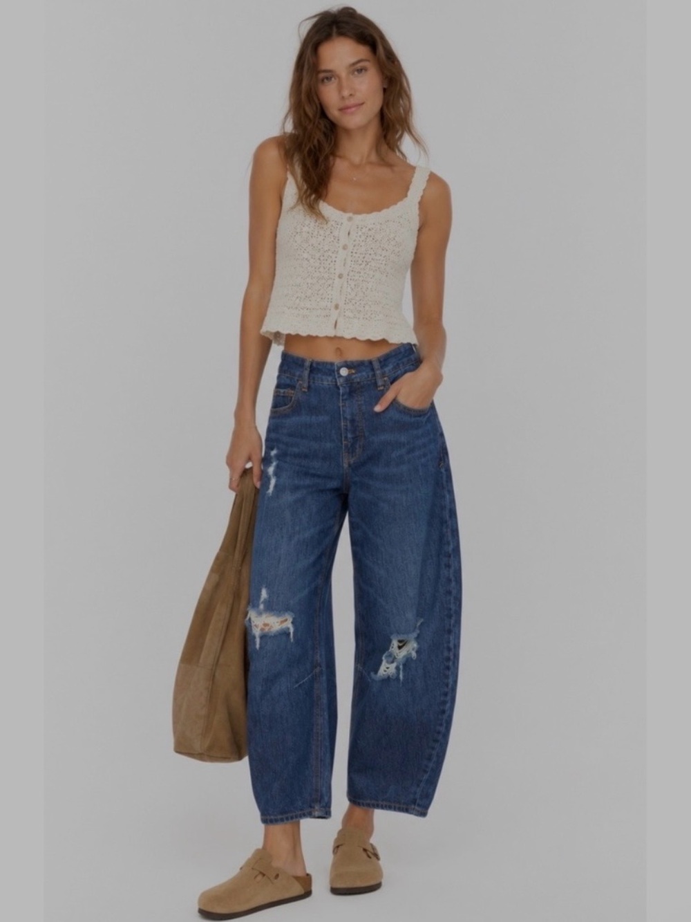 Pilcro Distressed Mid-Rise Boyfriend Jeans in Dark Blue